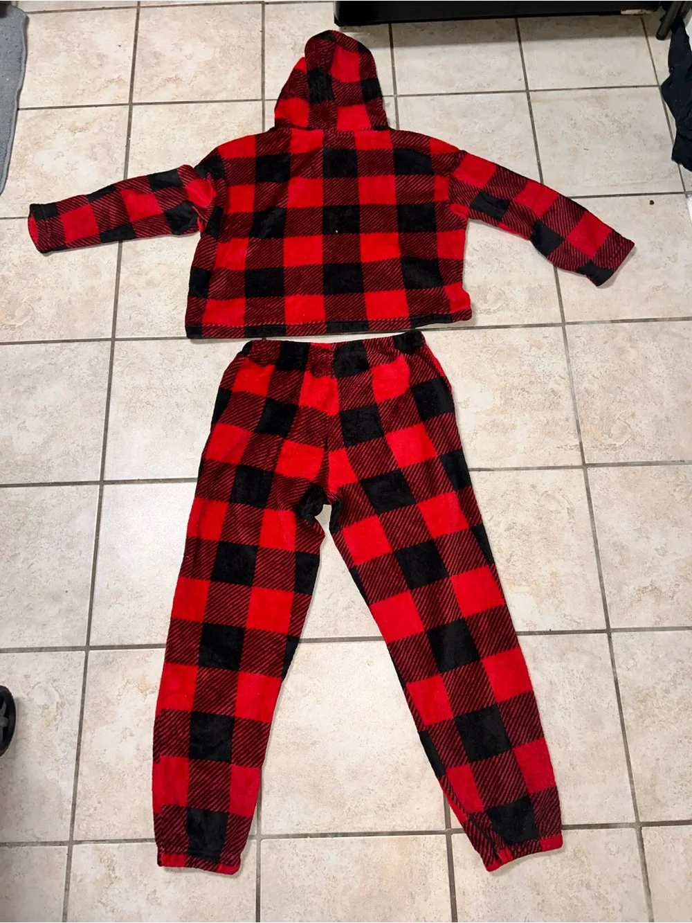 Kids Red and Black Buffalo Plaid Hooded Pajama Set